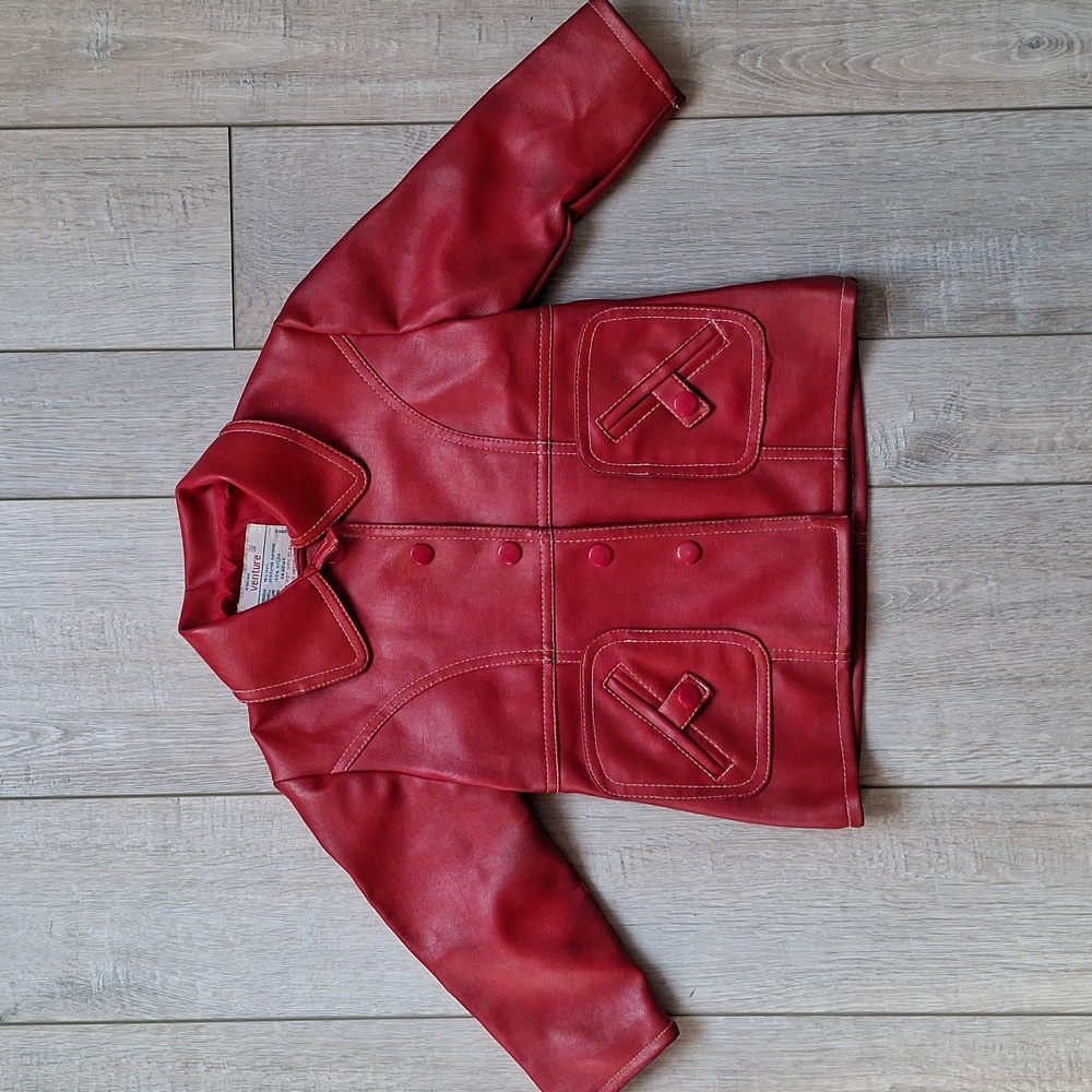 Vintage Size 2 Red Faux Leather Vinyl/Rayon Red Jacket